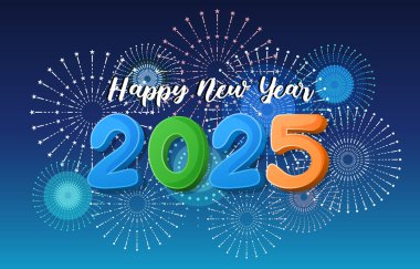 2025 mutlu yeni yıl afişi modern 3D metin efekti ve güzel ışıltılı lüks parlak süsleme soyut gradyan mavi arka plan tasarımı 68