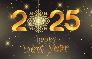 2025 mutlu yeni yıl afişi modern 3D metin efekti ve güzel ışıltılı lüks parlak süsleme soyut gradyan kahverengi arka plan tasarımı 08