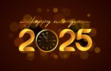 2025 mutlu yeni yıl afişi, modern 3D metin efekti ve güzel, ışıltılı, parlak, soyut, kahverengi arka plan tasarımı 62.