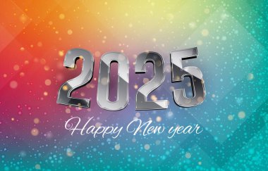2025 mutlu yeni yıl afişi, modern 3D metin efekti ve güzel, ışıltılı, parlak, soyut, renkli arka plan tasarımı 31.