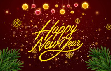 2025 mutlu yeni yıl afişi modern 3D metin efekti ve güzel ışıltılı lüks parlak süsleme soyut gradyan kırmızı arkaplan tasarımı 24