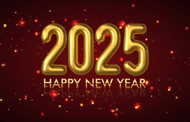 2025 mutlu yeni yıl afişi, modern 3D metin efekti ve güzel, ışıltılı, parlak, soyut, kırmızı arka plan tasarımı 72.