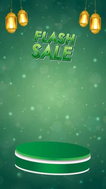 Ürün gösterimi için boş alanı olan 3 boyutlu bir podyum sunan indirimli video şablonu, soyut bir gradyan arka plan tasarımına karşı ayarlandı