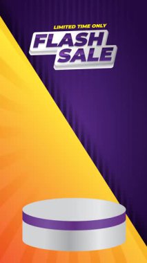 Ürün gösterimi için boş alanı olan 3 boyutlu bir podyum içeren sınırlı Flash indirimli video şablonu, soyut bir gradyan arka plan tasarımına karşı ayarlandı