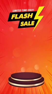 Ürün gösterimi için boş alanı olan 3 boyutlu bir podyum içeren sınırlı Flash indirimli video şablonu, soyut bir gradyan arka plan tasarımına karşı ayarlandı