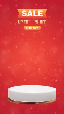 İndirimli video şablonu, ürün gösterimi için boş alanı olan 3 boyutlu bir podyum, soyut bir gradyan tasarımına karşı ayarlanmış.