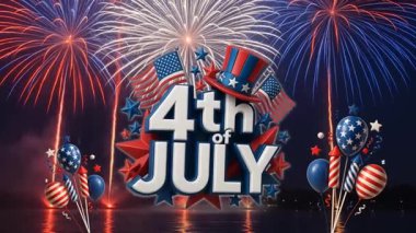 4 Temmuz Bağımsızlık Günü havai fişekler ve soyut arka plan tasarımı içeren hareketli video
