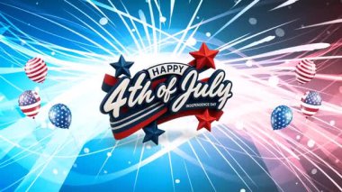 4 Temmuz Bağımsızlık Günü 'nün kutlu olsun. Soyut balon tasarımı grafikli video.