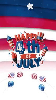 4 Temmuz Bağımsızlık Günü 'nün kutlu olsun. Soyut balon tasarımı grafikli video.