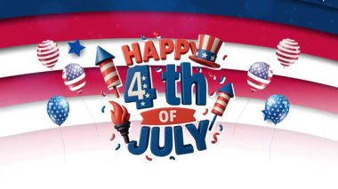 4 Temmuz Bağımsızlık Günü 'nün kutlu olsun. Soyut balon tasarımı grafikli video.