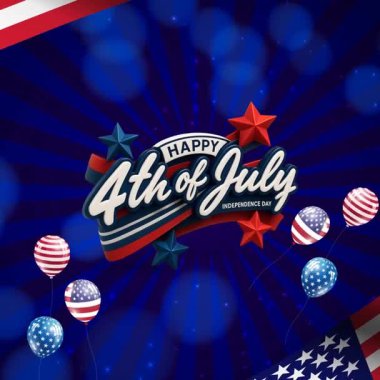 4 Temmuz Bağımsızlık Günü 'nün kutlu olsun. Bayrak ve balon soyut arka plan tasarımıyla hareketli video.