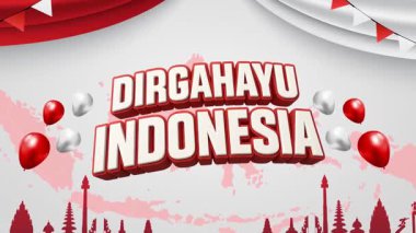 Dirgahayu Endonezya 17 Ağustos Bağımsızlık Günü animasyon ve balonla grafik
