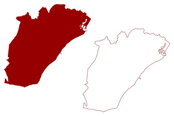 イーストボーンタウンとバラ イギリスと北アイルランド 儀式的な郡のイギリス東サセックス イギリス 地図ベクトル図 スケッチマップ — ストックベクタ