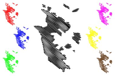 Güçlü ada (Batı Avustralya, Avustralya Cumhuriyeti, Korsan Takımadası, Hint Okyanusu) harita vektör çizimi, karalama çizimi güçlü harita çizimi