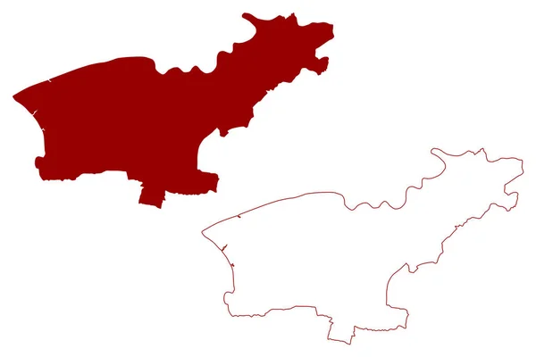 南リバブル非大都市圏 イギリスおよび北アイルランド連合王国 儀式的な郡ランカシャーまたはランス イギリス 地図ベクトル図 スケッチマップ — ストックベクタ
