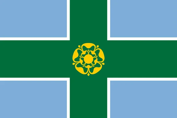 ダービーシャー儀式郡の旗 イギリス イギリス 北アイルランド 中央に金チューダーローズと青の背景に緑の十字 — ストックベクタ