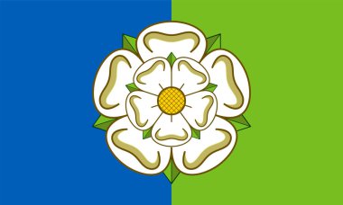 Yorkshire Seremoni Bölgesi Doğu Biniciliği Bayrağı (İngiltere, Birleşik Krallık ve Kuzey İrlanda, Birleşik Krallık) Yorkshire beyaz gülü, mavi ve yeşil arka plan
