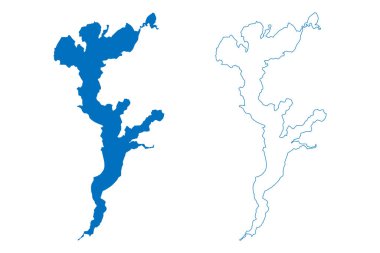 Mai-Ndombe Gölü (Afrika, Kongo Demokratik Cumhuriyeti, Kongo-Kinşasa, DR Kongo) harita vektör çizimi, çizim Mai Ndombe veya Leopold Gölü II haritası