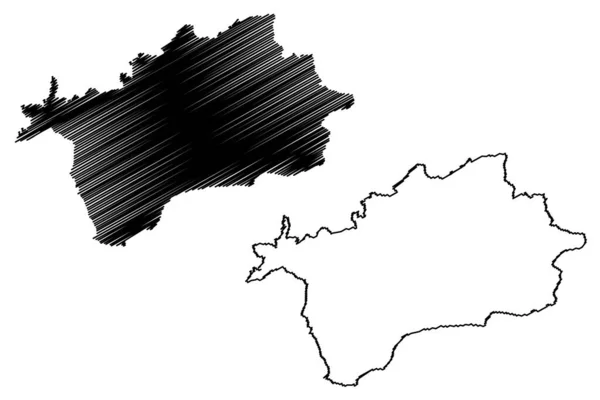 東デヴォン大都市圏以外の地域 イギリス 北アイルランド連合王国 儀式的な郡デヴォンかデヴォンシャー州 イギリス 地図ベクトル図 スケッチマップ — ストックベクタ