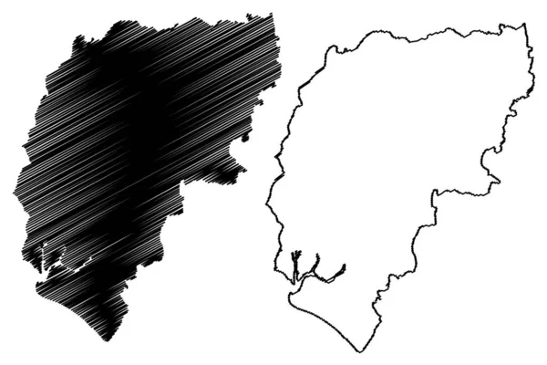 Chichester非都市地区 大不列颠及北爱尔兰联合王国 礼仪县西萨塞克斯 英格兰 地图矢量图解 笔迹草图 — 图库矢量图片