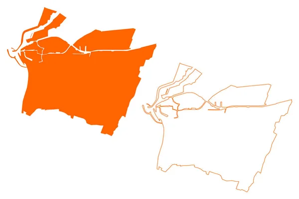 Harlingen Gemeinde Königreich Der Niederlande Holland Friesland Provinz Kartenvektorillustration Kritzelskizze — Stockvektor
