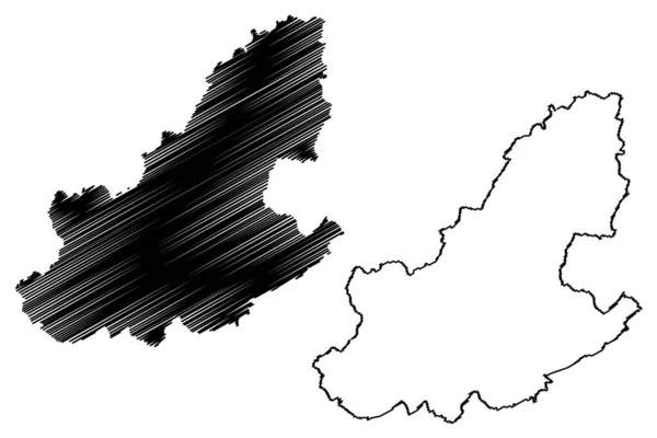 西北莱斯特郡非都市地区 大不列颠及北爱尔兰联合王国 礼仪县莱斯特郡或莱克斯 英格兰 地图矢量图解 速写草图 — 图库矢量图片
