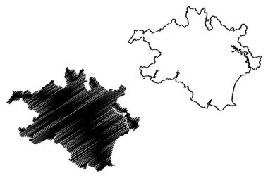 South Hams yerel idare bölgesi (Büyük Britanya ve Kuzey İrlanda Birleşik Krallığı, törensel ilçe Devon veya Devonshire, İngiltere) harita vektör çizimi, karalama haritası