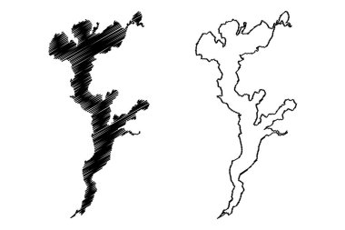 Mai-Ndombe Gölü (Afrika, Kongo Demokratik Cumhuriyeti, Kongo-Kinşasa, DR Kongo) harita vektör çizimi, çizim Mai Ndombe veya Leopold Gölü II haritası