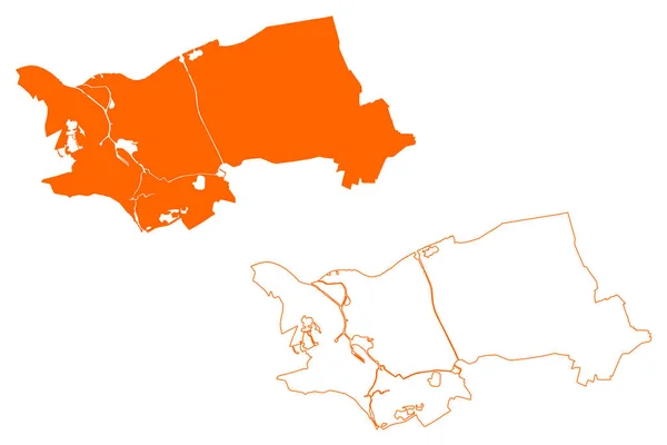 オランダ オランダ 北ブラバント州または北ブラバント州の都市と自治体 地図ベクトル図 スクリブルスケッチのヘルトゲンボス地図 — ストックベクタ
