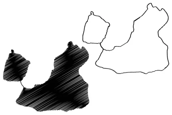 エスタネス バイアウ湖とアリン湖 スペイン王国 地図ベクトル図 スケッチマップ — ストックベクタ