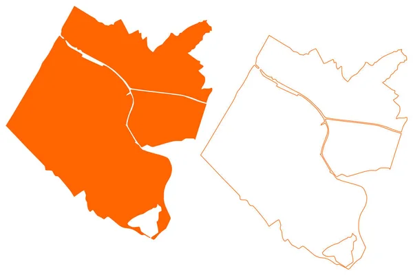 Katwijk市 荷兰王国 南荷兰或祖德 荷兰省 地图矢量图解 速写草图 — 图库矢量图片