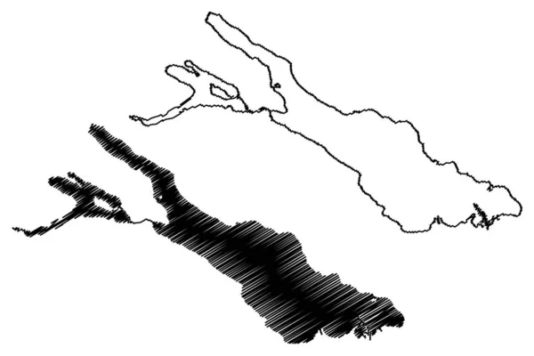 康斯坦茨湖 奥地利 地图矢量图解 速写草图康斯坦茨湖上游和下游 博登斯地图 — 图库矢量图片