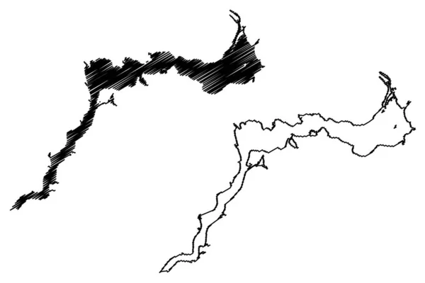 Kakhovka Reservoir Ουκρανία Δνείπερος Ποταμός Χάρτη Διανυσματική Απεικόνιση Scribble Σκίτσο — Διανυσματικό Αρχείο
