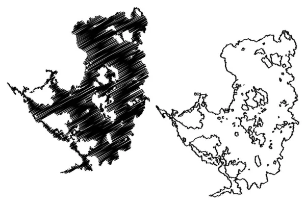 Lake Koitere Finská Republika Mapa Vektorová Ilustrace Načmáraná Mapa — Stockový vektor
