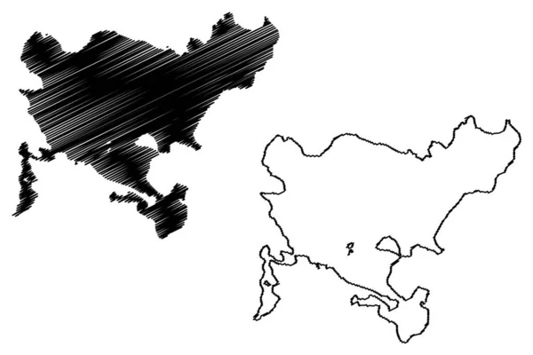 ニールドヴィリ湖とセクスティ湖 ポーランド共和国 地図ベクトル図 スクリプトスケッチニールドヴィヒまたはスピリンゼーとセクスター地図を見る — ストックベクタ