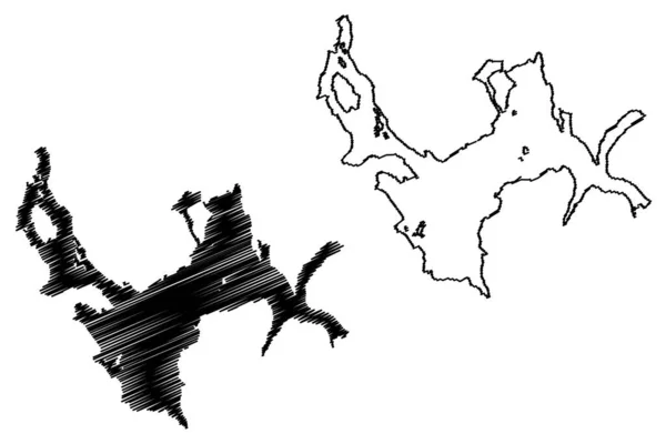 Карта Озера Греве Южная Америка Республика Чили Векторная Иллюстрация Каракули — стоковый вектор