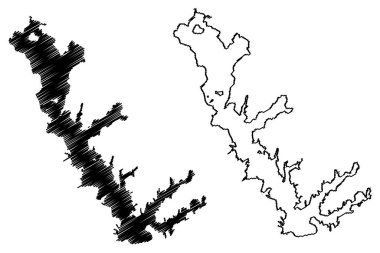 Lake Cedar Creek Reservoir (United States of America, North America, us, usa, Texas) map vector illustration, scribble sketch Joe B. Hogsett Dam map
