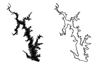 Lake Falcon International Reservoir (United States of America, North America, us, usa, Texas, United Mexican States) map vector illustration, scribble sketch Falcon Dam map