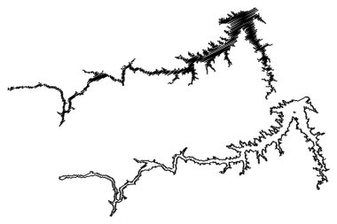 Fort Peck Rezervuarı (Amerika Birleşik Devletleri, Kuzey Amerika, ABD, ABD, Montana) harita vektör çizimi, çizim Fort Peck Barajı haritası