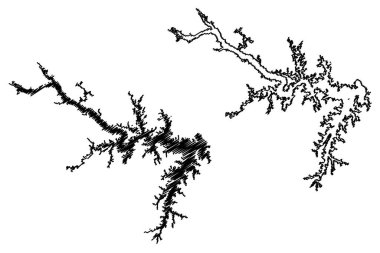 Lake John H. Kerr Reservoir (United States of America, North America, us, usa, North Carolina and Virginia) map vector illustration, scribble sketch Bugg's Island Lake or Kerr Dam map