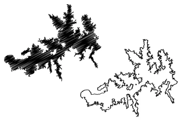 ケンプ湖貯水池 アメリカ アメリカ アメリカ アメリカ アメリカ テキサス州 地図ベクトル図 スケッチブルスケッチケンプダム地図 — ストックベクタ