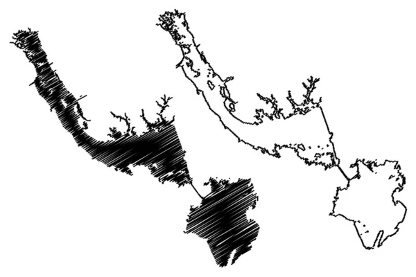 Marion湖和Moultrie水库 美利坚合众国 南卡罗来纳州 地图矢量图解 草绘Santee和Pinopolis水坝地图 — 图库矢量图片