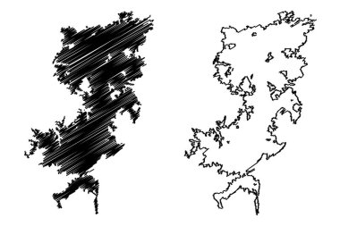 Guri Barajı Gölü (Güney Amerika, Bolivarya Venezuela Cumhuriyeti) harita vektör çizimi, çizim taslağı Ral Leoni veya Simn Bolvar Hidroelektrik Santrali haritası,