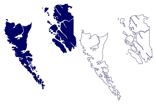 北海岸地区 加拿大 不列颠哥伦比亚省或不列颠哥伦比亚省 地图矢量图解 素描素描Skeena Queen Charlotte地区地图 — 图库矢量图片