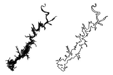Lake Tenkiller Ferry Reservoir (United States of America, North America, us, usa, Oklahoma) map vector illustration, scribble sketch Tenkiller Ferry Dam map