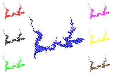 Lake El Atazar reservoir (Kingdom of Spain) map vector illustration, scribble sketch El Atazar Dam map