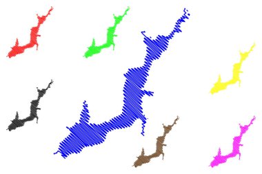 Tsimlyansk Barajı (Rusya, Rusya Federasyonu, Don Nehri) harita vektör çizimi, karalama çizimi Tsimlyanskoye Reservoir haritası
