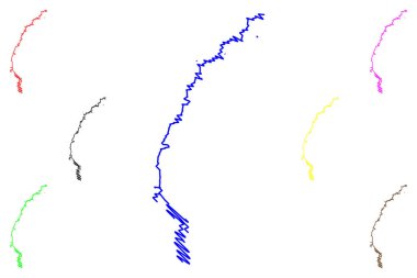 Lake Bighorn Reservoir (United States of America, North America, us, usa, Wyoming and Montana) map vector illustration, scribble sketch Yellowtail Dam map