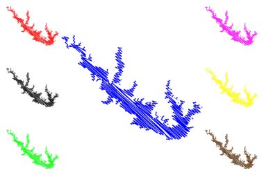 Sam Rayburn Gölü Reservoir (Amerika Birleşik Devletleri, Kuzey Amerika, ABD, ABD) harita vektör çizimi, çizim Sam Rayburn Barajı haritası