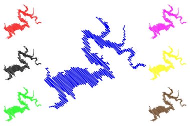 Lake Pine Flat Reservoir (United States of America, North America, us, usa, California) map vector illustration, scribble sketch Pine Flat Dam map